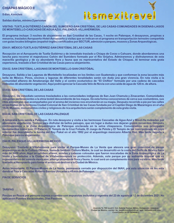 Anuncio de Chiapas Mágico II. Solicita los detalles del itinerario por WhatsApp.
